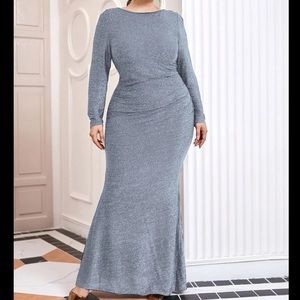 Plus size dusty blue glitter split side mermaid dress